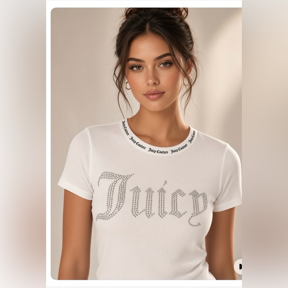Juicy Couture White Ribbed Tank with Rhinestone Logo